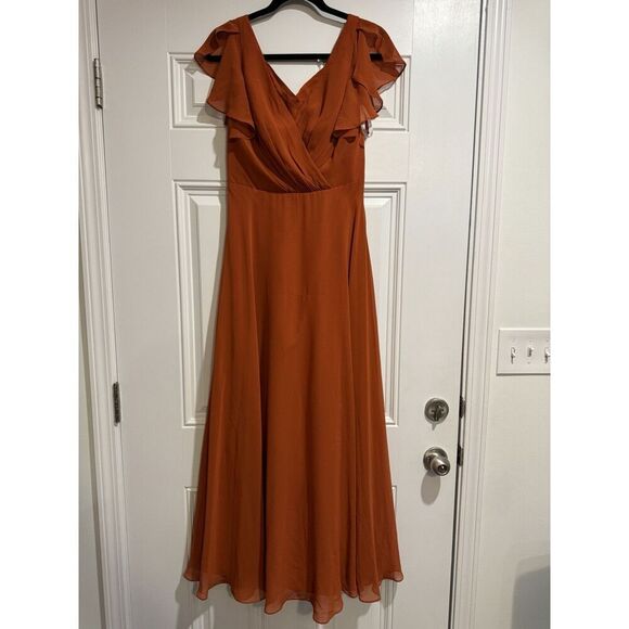 Celebrate 4 DB studio bridesmaid dress flutter sleeve full skirt Cinnamon Rust - Picture 1 of 7
